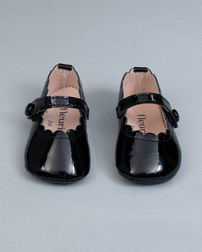 Chloe  Scallop Black Patent Leather Baby Crib Shoe - Shoe