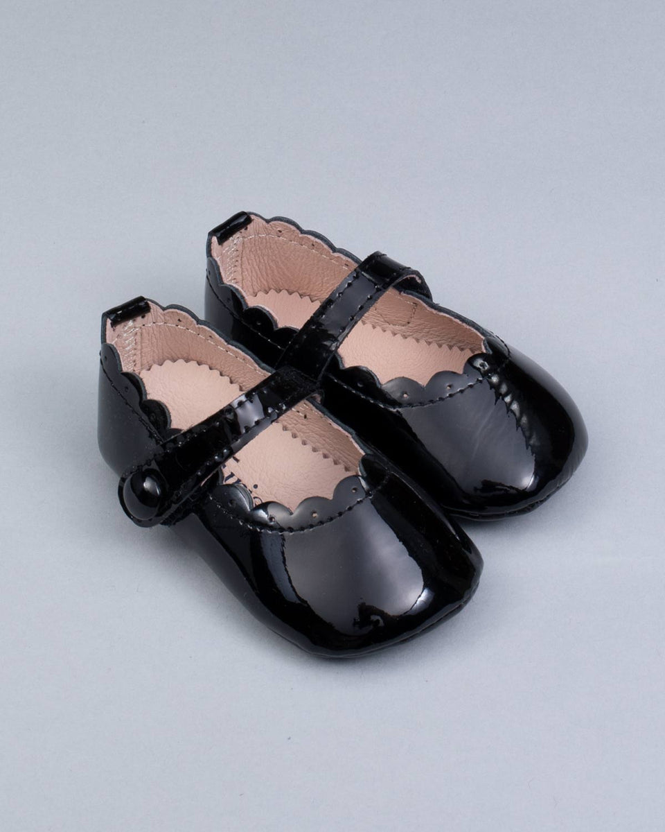 Chloe  Scallop Black Patent Leather Baby Crib Shoe