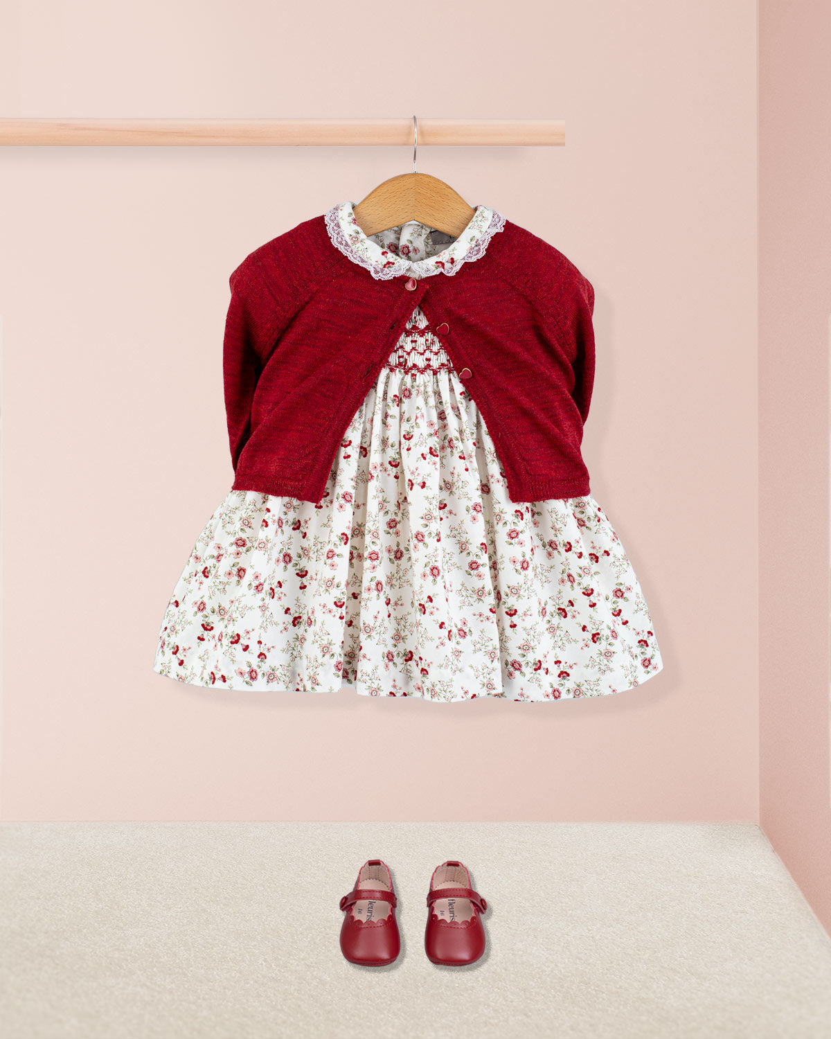 Bianca Red Floral Flannel Smock - Baby Dress