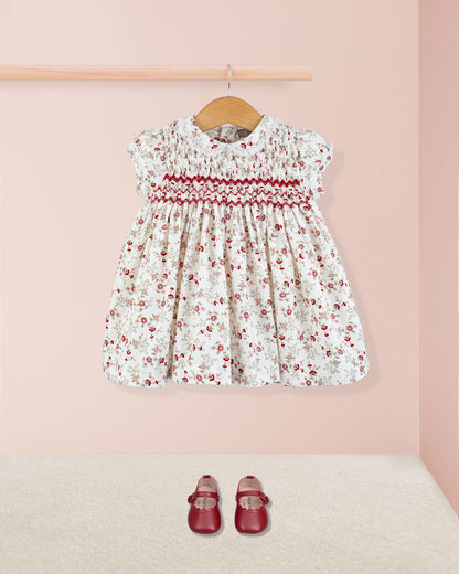 Bianca Red Floral Flannel Smock - Baby Dress