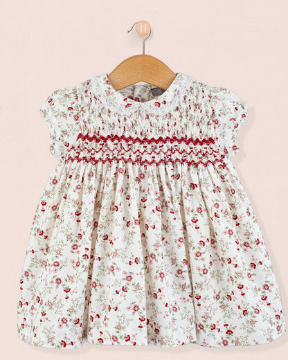 Bianca Red Floral Flannel Smock - Baby Dress