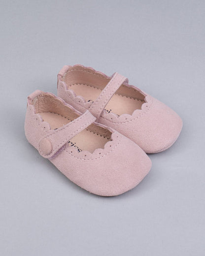 Chloe Scallop Baby Pink Suede Crib Shoe - Shoe
