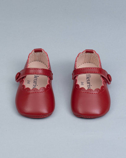 Chloe Scallop Baby Red Leather Crib Shoe - Shoe