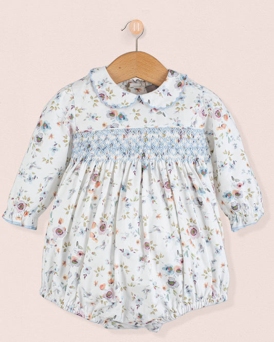 Beatrice Tuscany Blue Floral Bubble - Romper