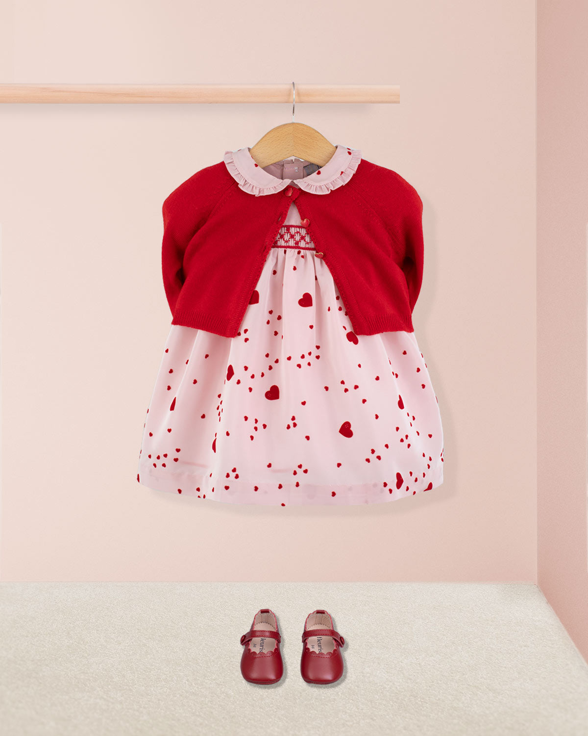 Baby Valentine Taffeta Pink Hearts Smock - Baby Dress