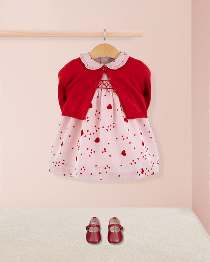 Baby Valentine Taffeta Pink Hearts Smock - Baby Dress