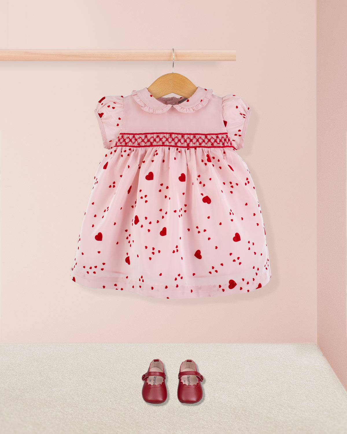 Baby Valentine Taffeta Pink Hearts Smock - Baby Dress