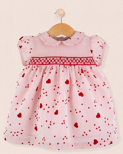 Baby Valentine Taffeta Pink Hearts Smock - Baby Dress