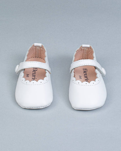 Chloe Scallop Baby White Leather Crib Shoe - Shoe