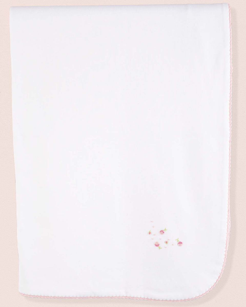 Pima Embroidered White Flowers Receiving Blanket