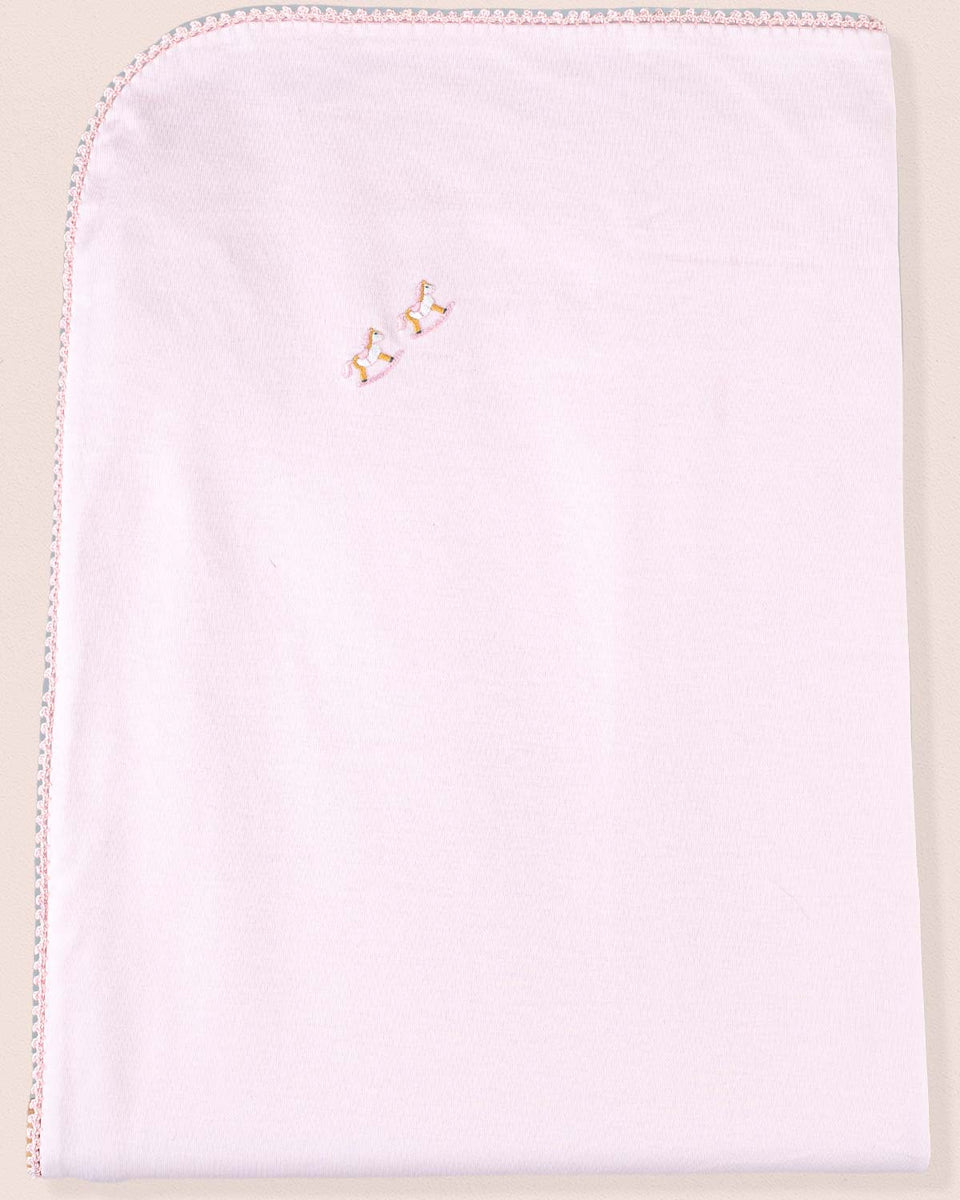 Pima Embroidered Pink Horse Receiving Blanket