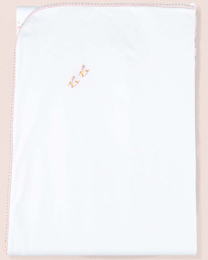 Pima White Embroidered  Rocking Horse Receiving Blanket - Blanket