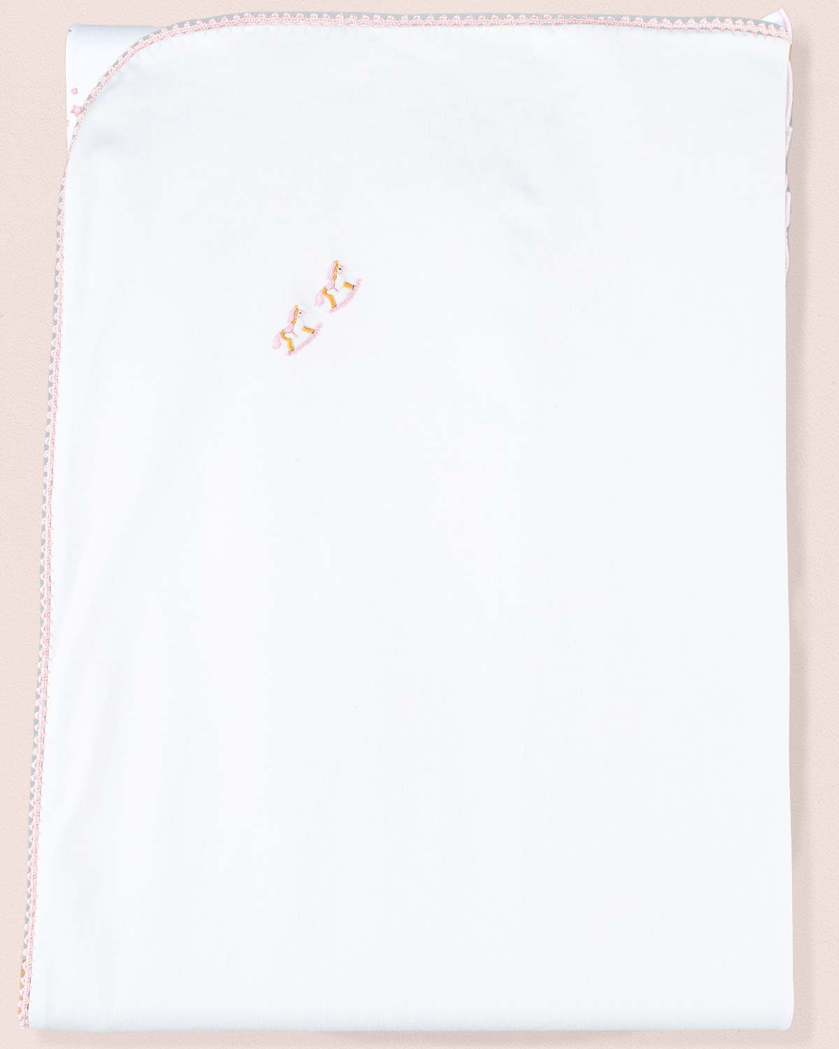 Pima Pink Embroidered  Rocking Horse Receiving Blanket