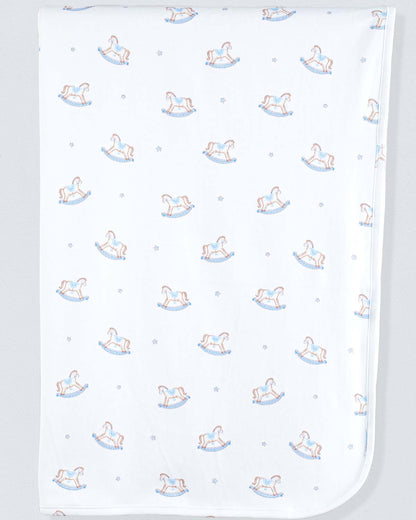 Pima Blue Rocking Horses Receiving Blanket - Blanket