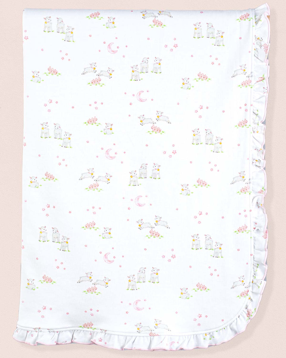 Pima Pink Lambs Ruffle Blanket