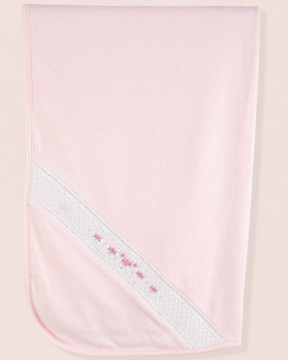Pima Smocked Pink Receiving Blanket - Blanket