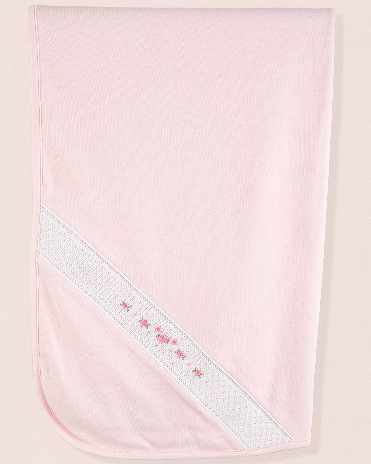 Pima Smocked Pink Receiving Blanket