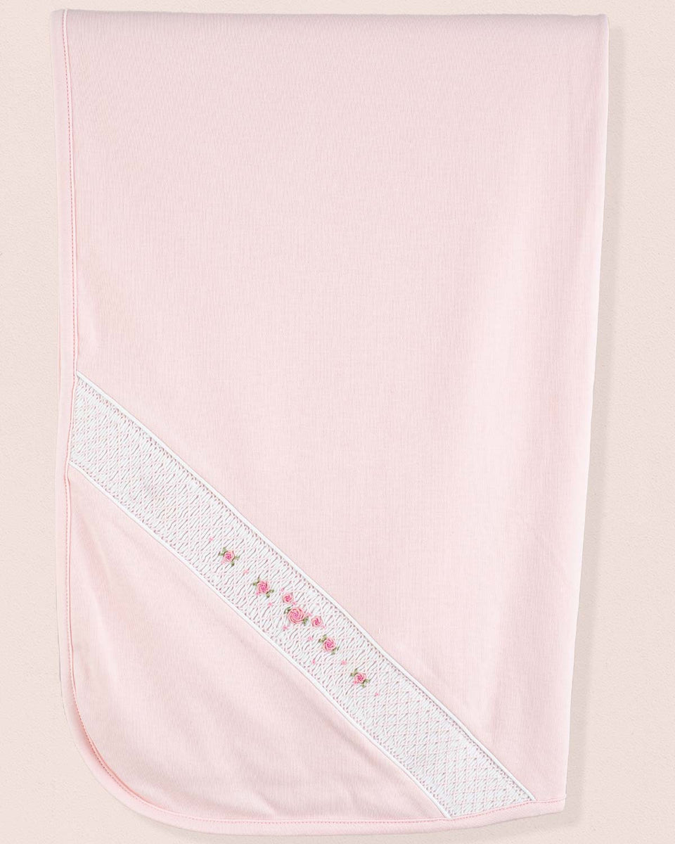 Pima Smocked Pink Receiving Blanket