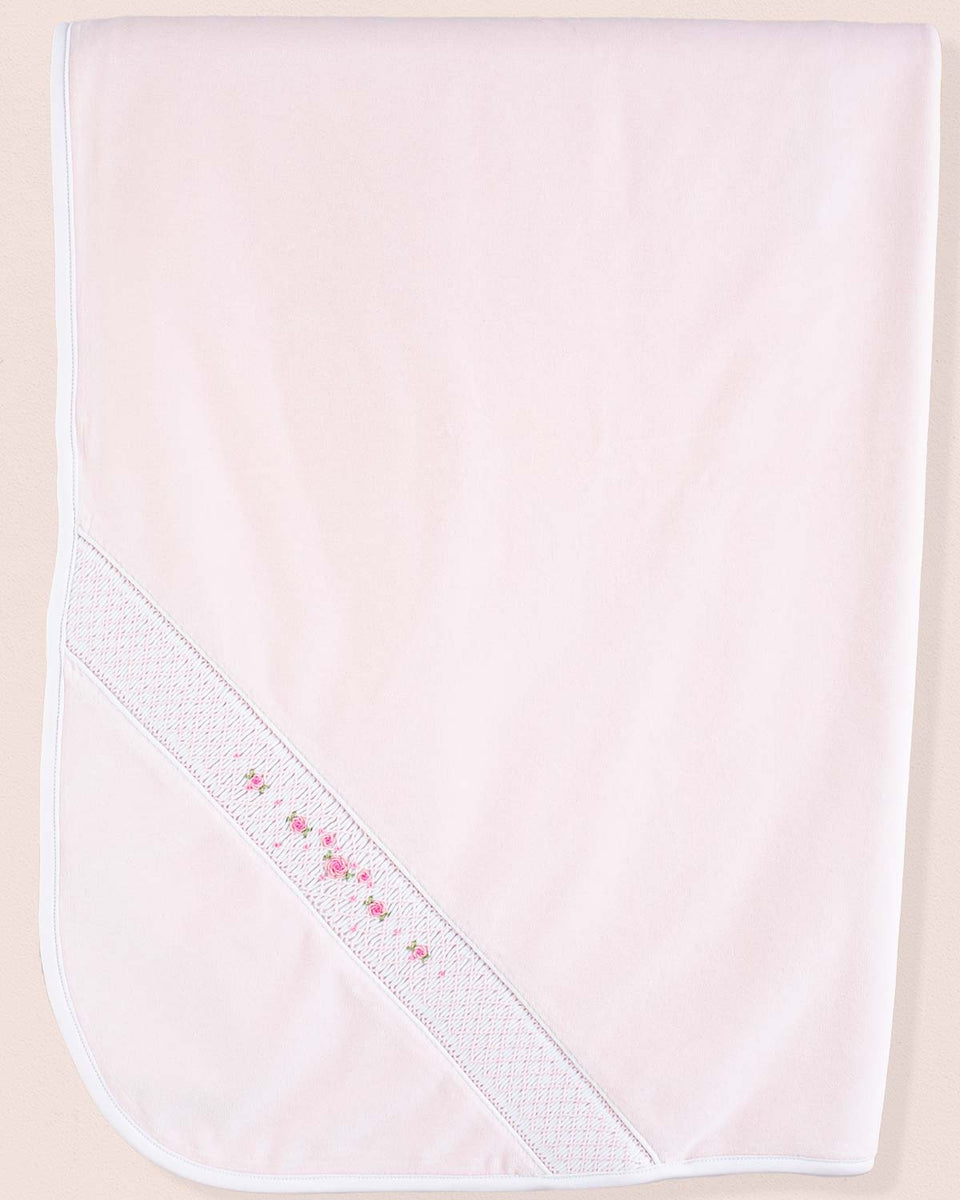 Pima Velour Smocked Pink Receiving Blanket