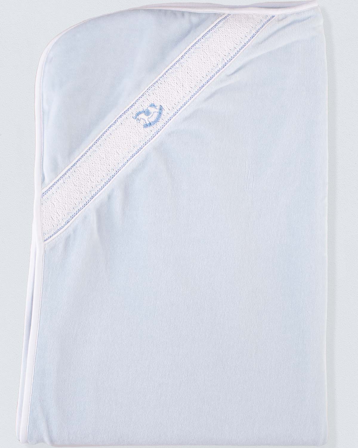 Pima Blue Velour Smocked Receiving Blanket - Blanket