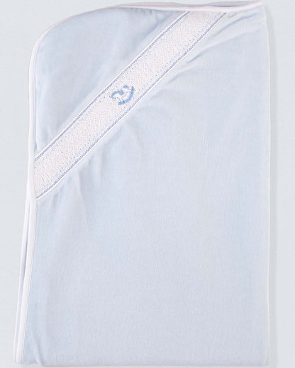 Pima Blue Velour Smocked Receiving Blanket - Blanket