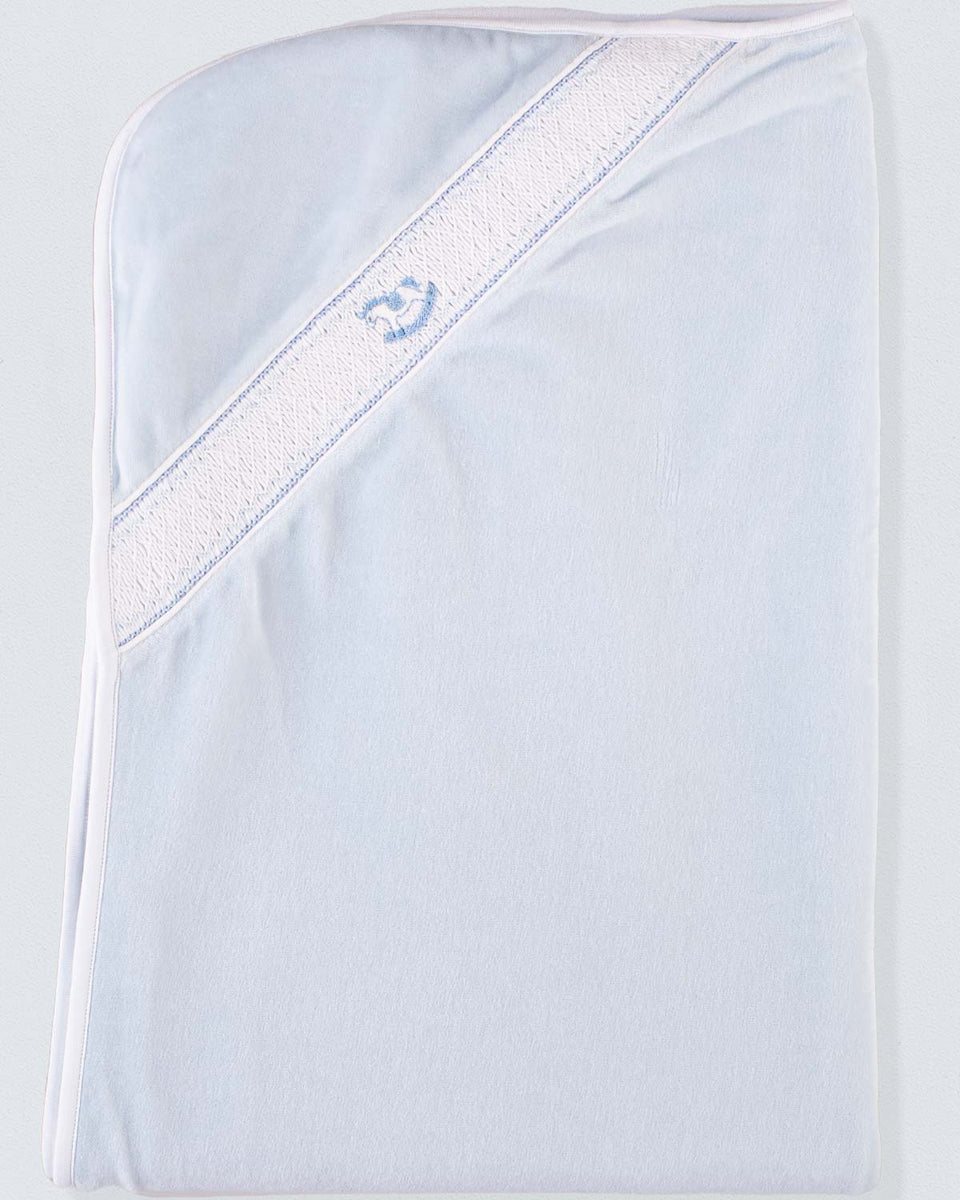 Pima Blue Velour Smocked Receiving Blanket