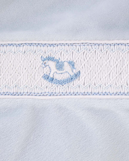 Pima Blue Velour Smocked Stretchie - Stretchie