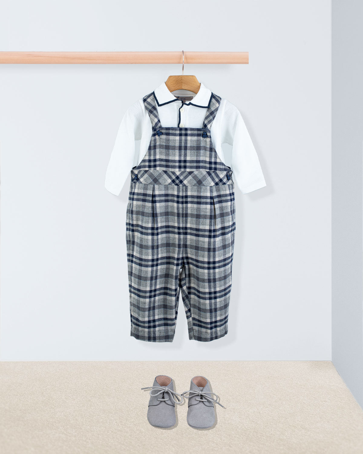 Bear Grey Plaid Flannel Overall - Romper