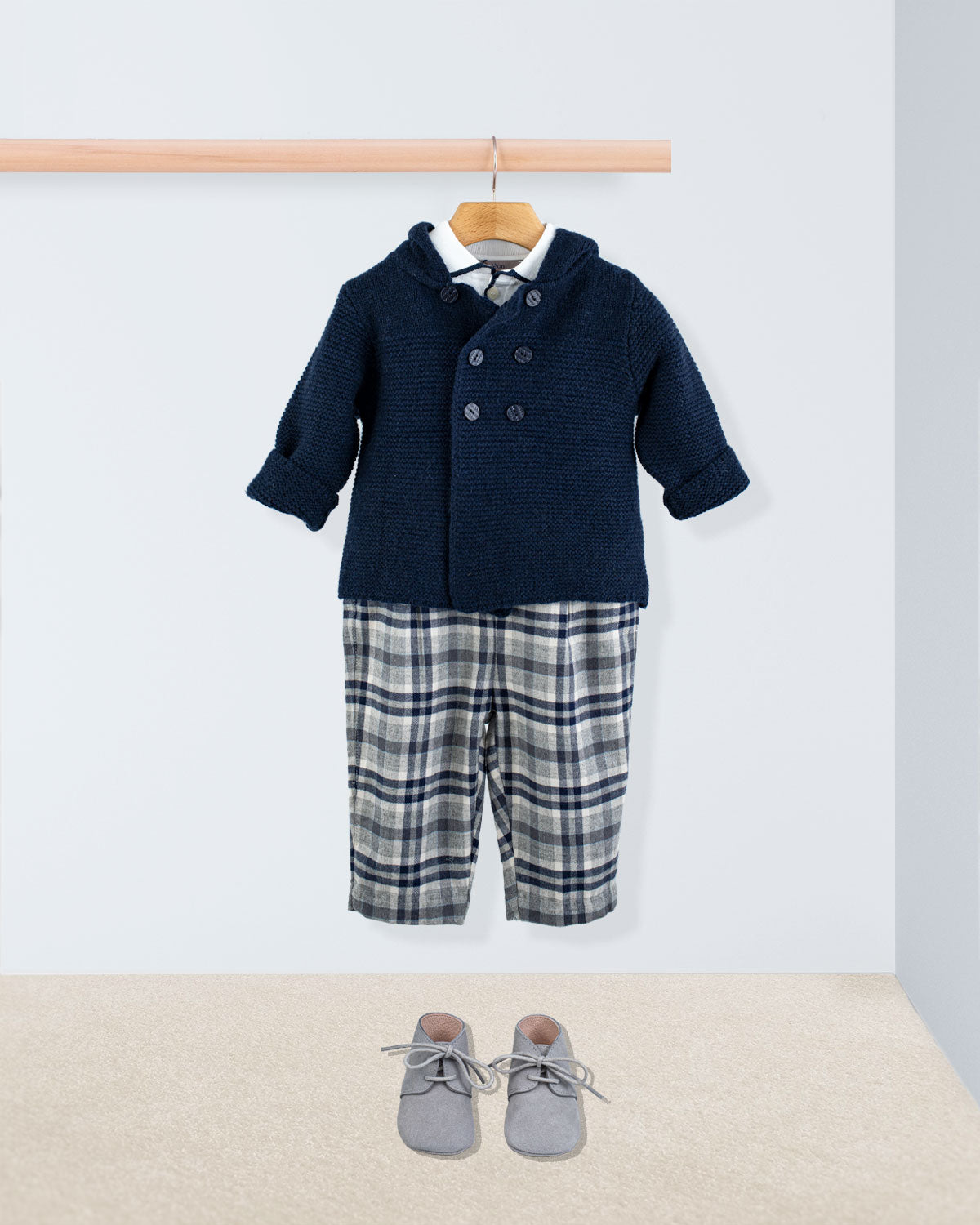 Bear Grey Plaid Flannel Overall - Romper