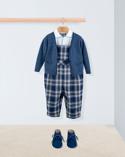 Bear Italian Navy Tartan Overall - Romper