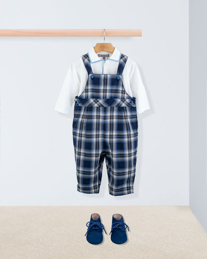 Bear Italian Navy Tartan Overall - Romper