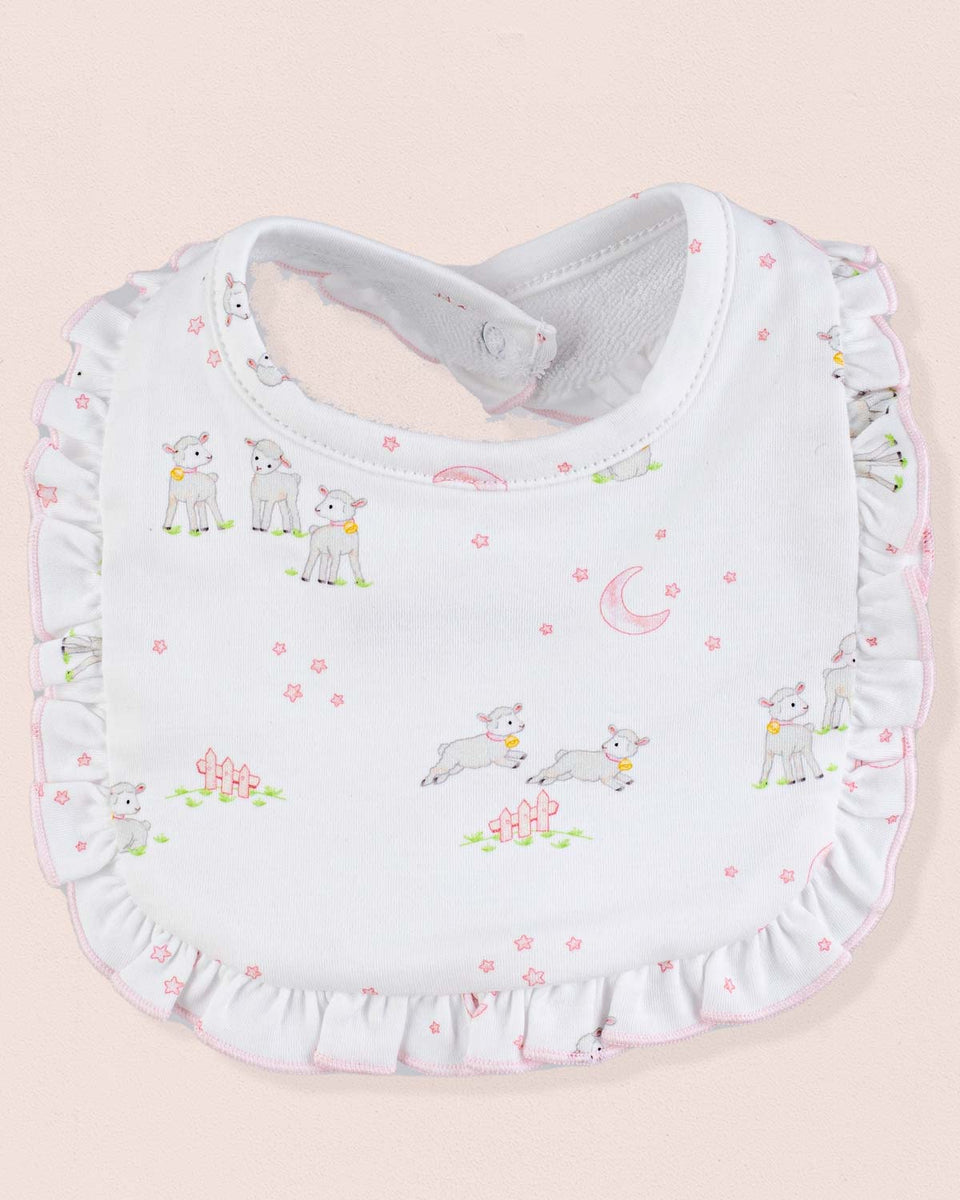 Pima Pink Lambs Ruffle Bib