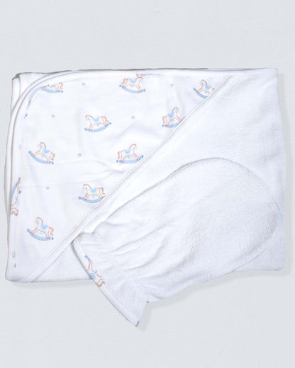 Pima Blue Rocking Horses Towel - Layette