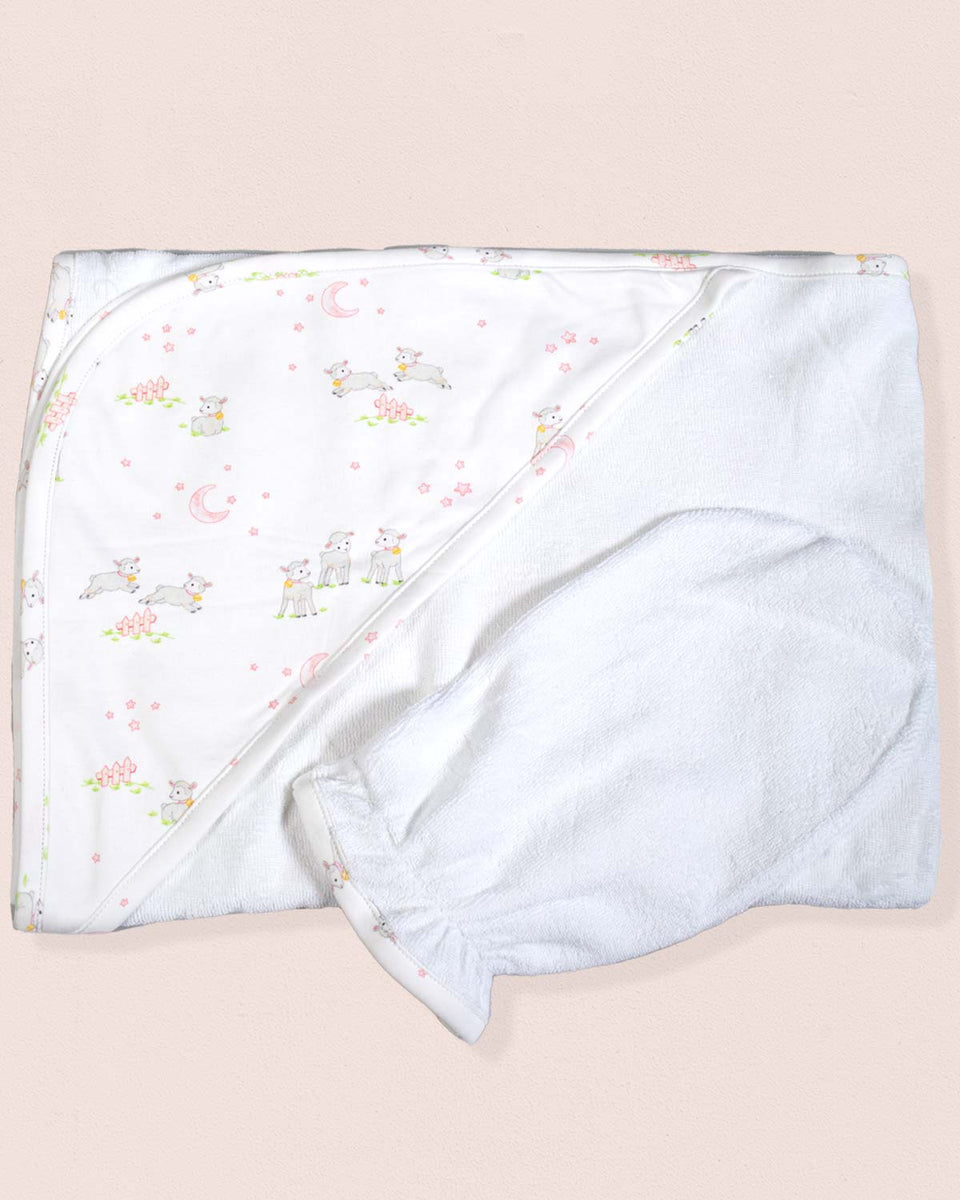 Pima Pink Lambs Hooded Towel