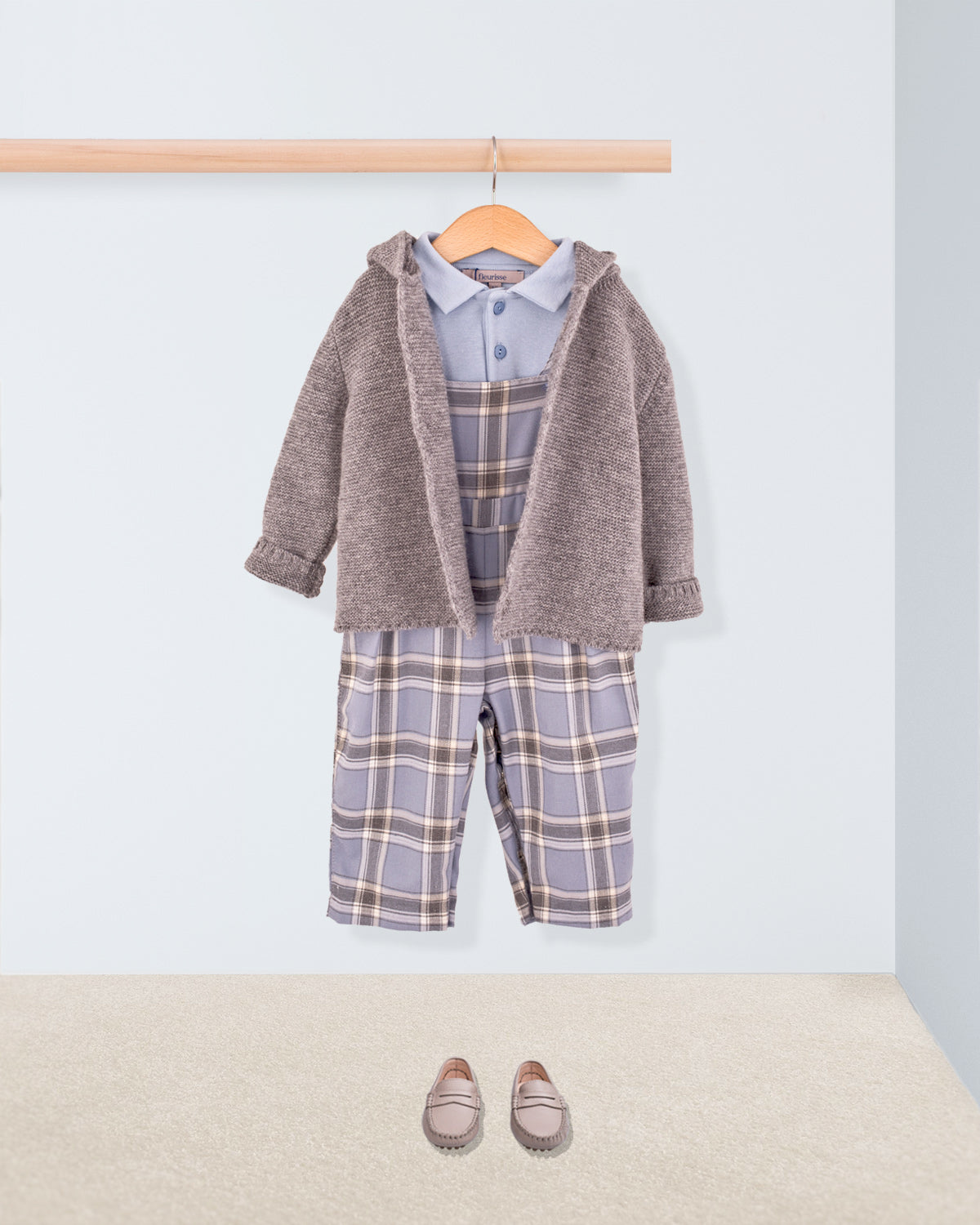 Bear Slate Blue Plaid Flannel Overall - Romper