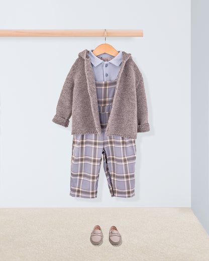 Bear Slate Blue Plaid Flannel Overall - Romper
