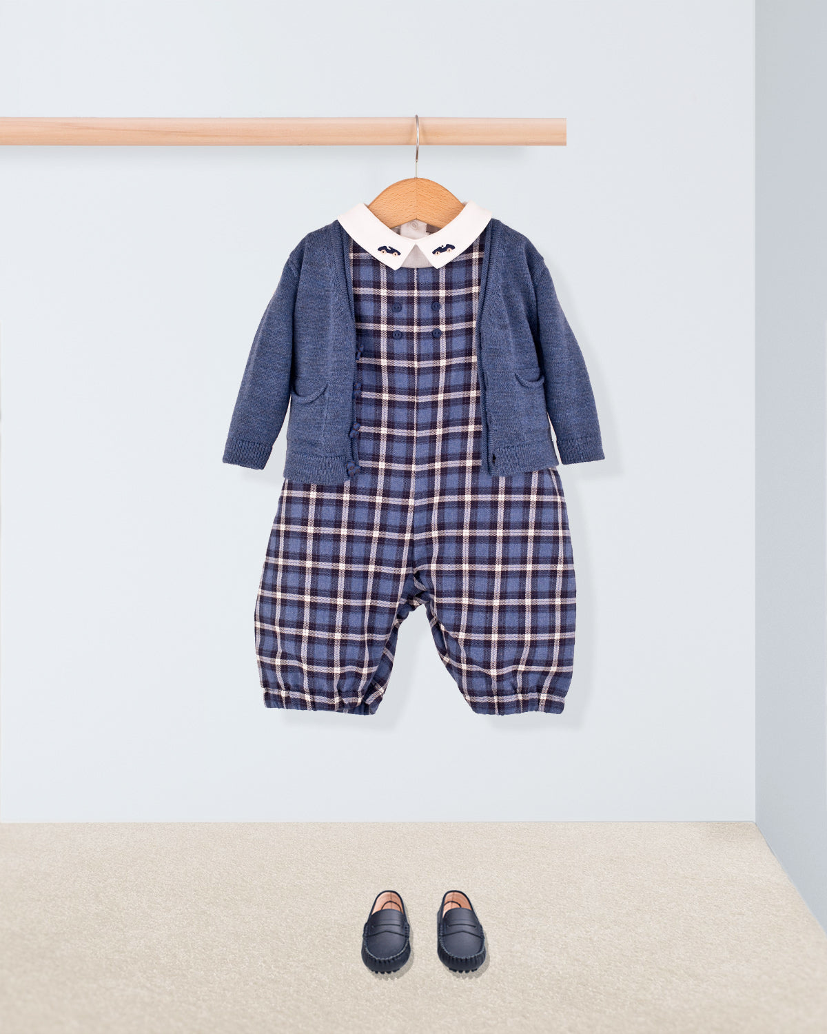 Harry Italian Navy Plaid Flannel Romper - Romper