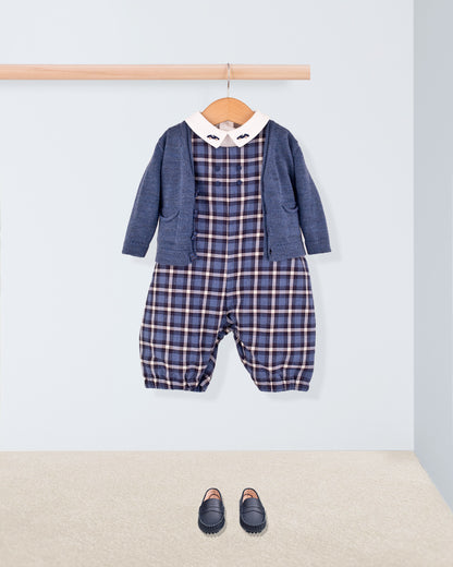 Harry Italian Navy Plaid Flannel Romper - Romper