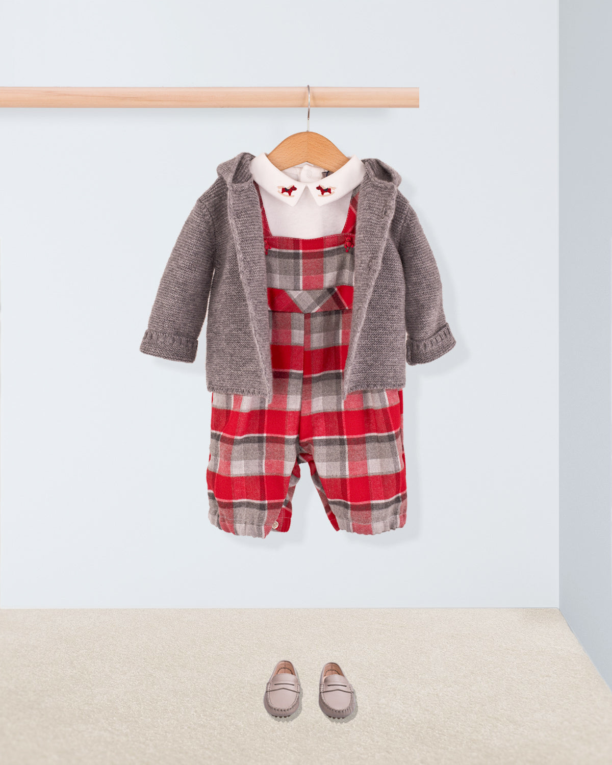 Bear Red Plaid Flannel Shortall - Romper