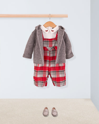 Bear Red Plaid Flannel Shortall - Romper