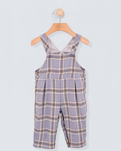 Bear Slate Blue Plaid Flannel Overall - Romper