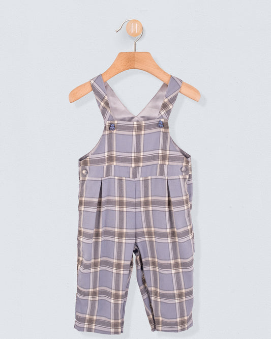 Bear Slate Blue Plaid Flannel Overall - Romper