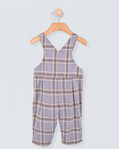 Bear Slate Blue Plaid Flannel Overall - Romper
