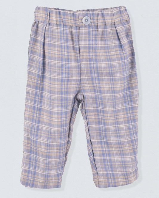Mattia Italian Blue Flannel Plaid Pant - Pant