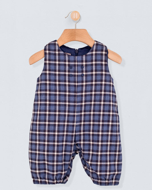 Harry Italian Navy Plaid Flannel Romper - Romper