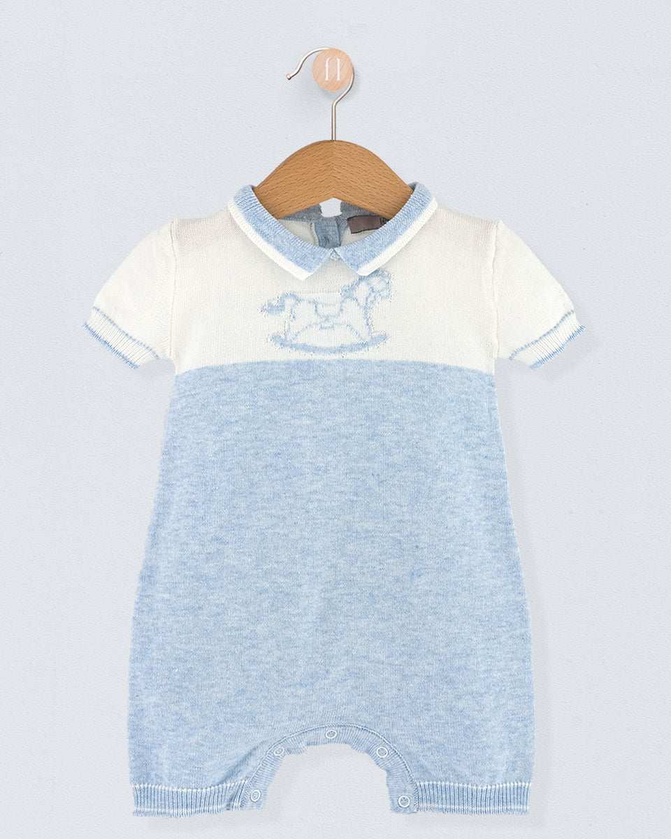 Oscar Light Blue Cotton Knit Romper