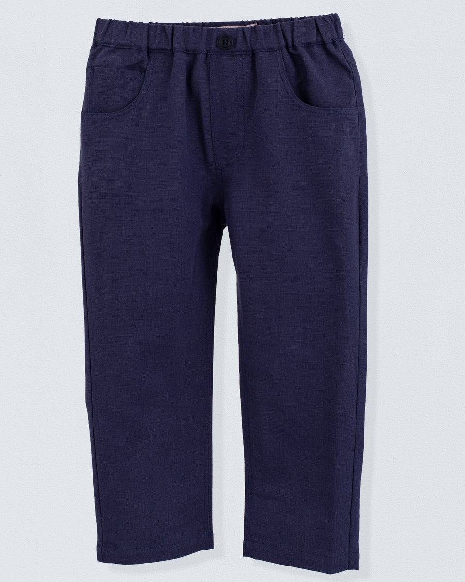 Bali Navy Linen Pull-On Pants