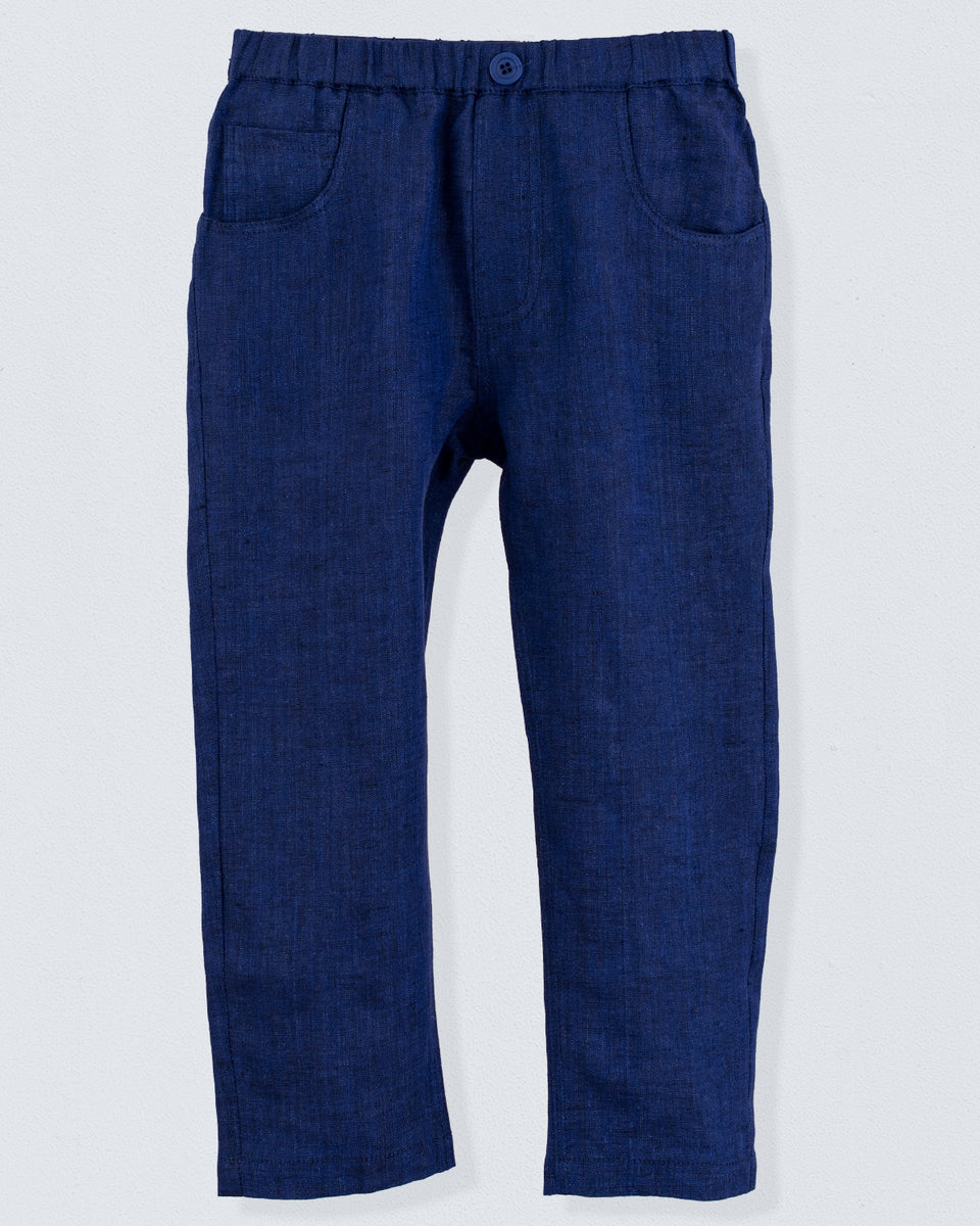 Bali Summer Navy Linen Pull-On Pants