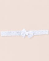 White Lace Baby Headband with Grosgrain Bow