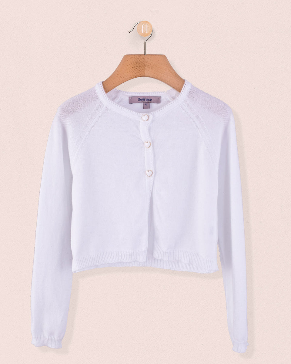 Betsy White Cardigan with Heart Buttons